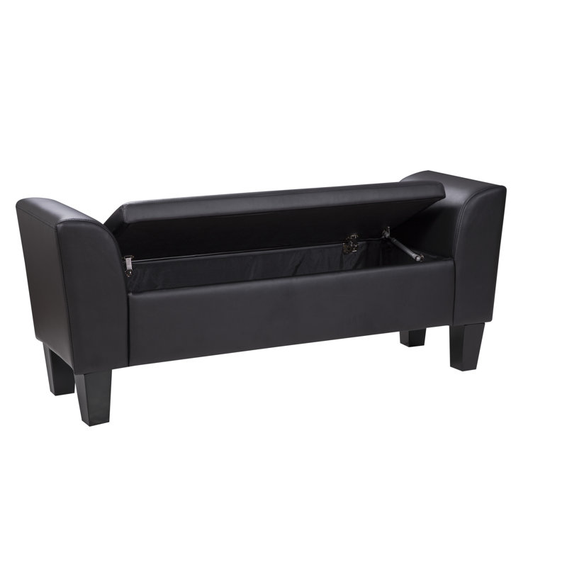 Claire Faux Leather Flip Top Storage Bench with Arms, Matte Black