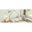 Lit simple en bois en forme de maison avec clôture, garde-corps, blanc