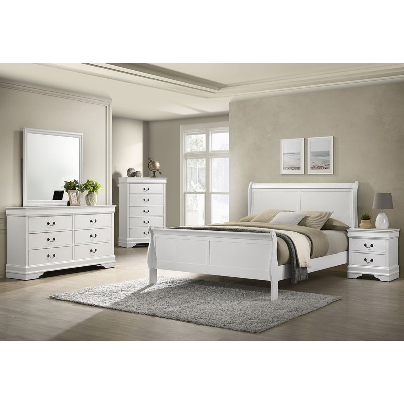 McKee White Queen Sleigh Bed with Elegant Panel Design