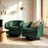 Fauteuil demi-tonneau pivotant en similicuir vert Applewold avec base en bois massif
