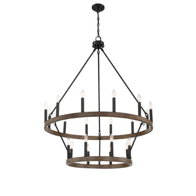 Beck 20 - Light Steel Dimmable Candle Style Wagon Wheel 2 Tier Chandelier UL Certified