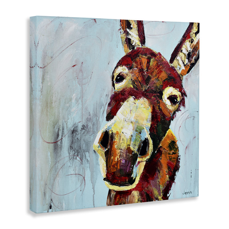 Donkey Face Blue Background Canvas Wall Art, 24 x 24