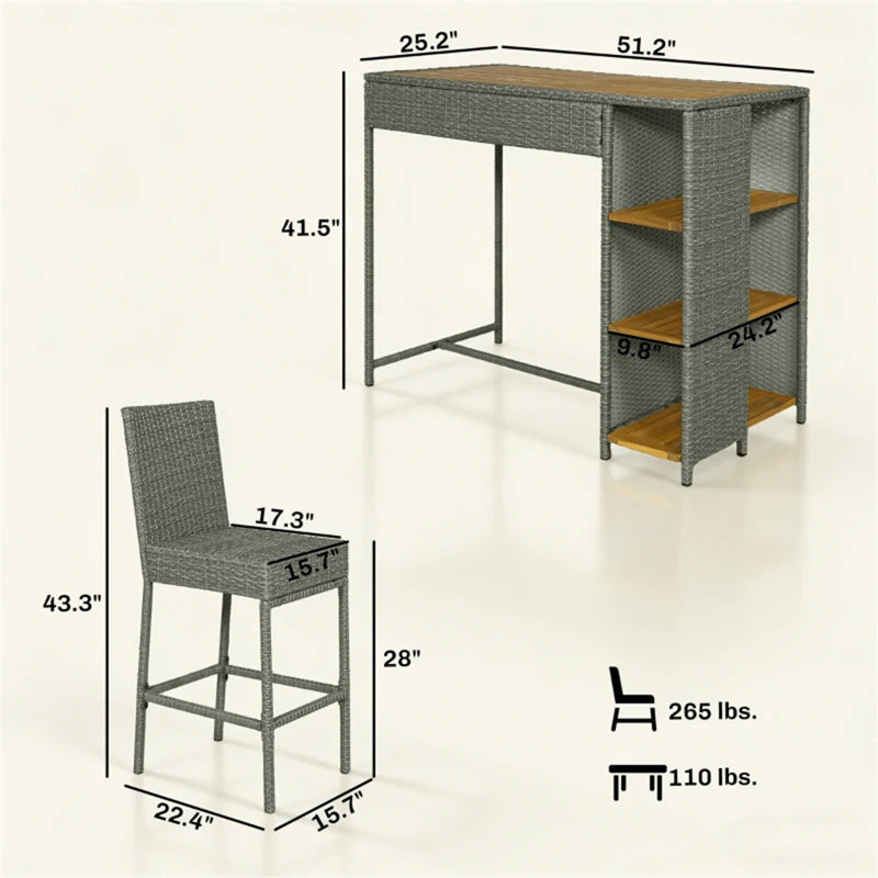 Table et chaises d'extérieur, Gray