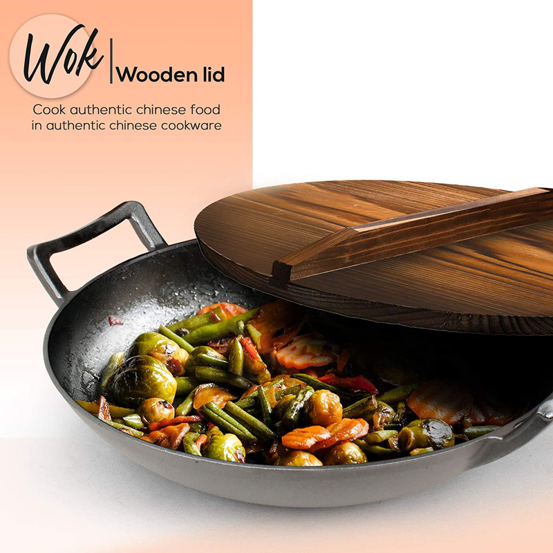 NutriChef Non-Stick Cast Iron Wok with Lid