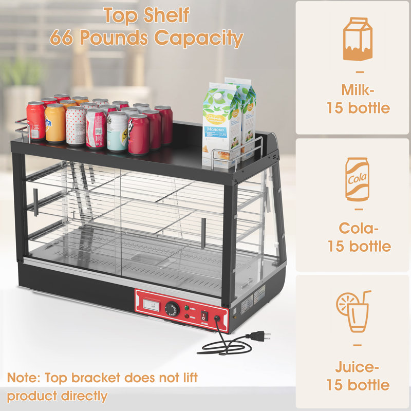 Chauffe-plat commercial 35 pouces à 3 niveaux avec support supérieur, éclairage 3 couleurs, avec thermomètre pour cafétéria