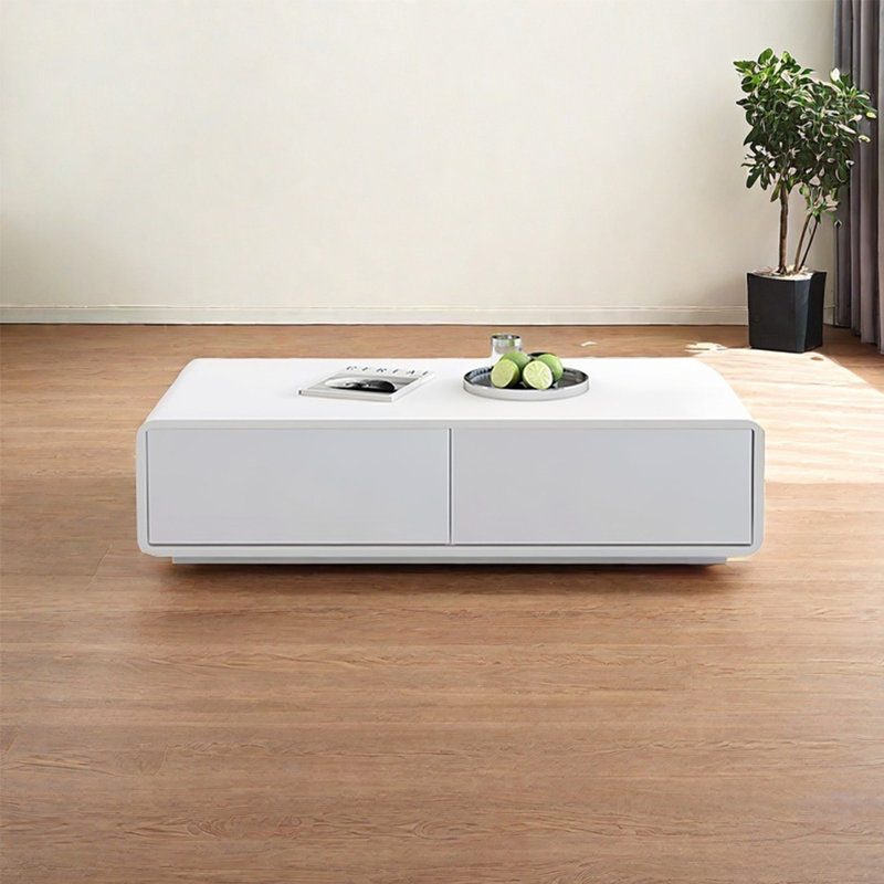 Table de salon moderne et simple rectangulaire, Blanc, H 13,8 po x L 51,2 po x l 27,6 po, Blanc / Blanc