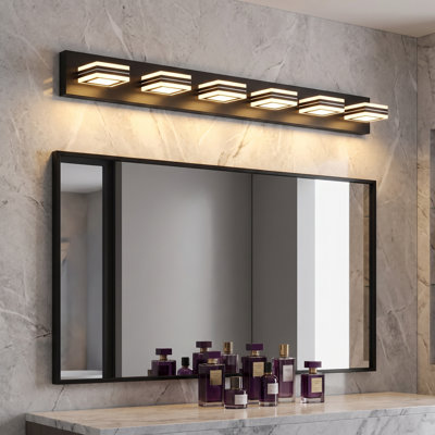 Applique murale moderne de salle de bain avec miroir, 6 lumières DEL 5CCT, noir mat, 40 pouces (101,6 cm).