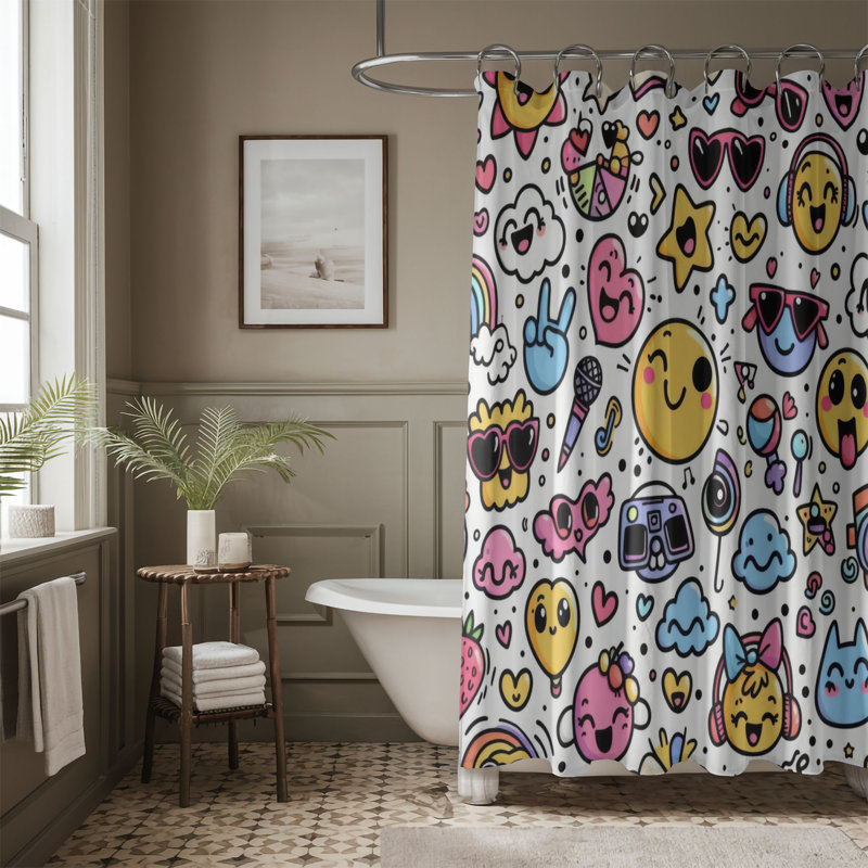 Rideau de douche 1 pièce Bright Comic Vibes, H 74 po x l 71 po