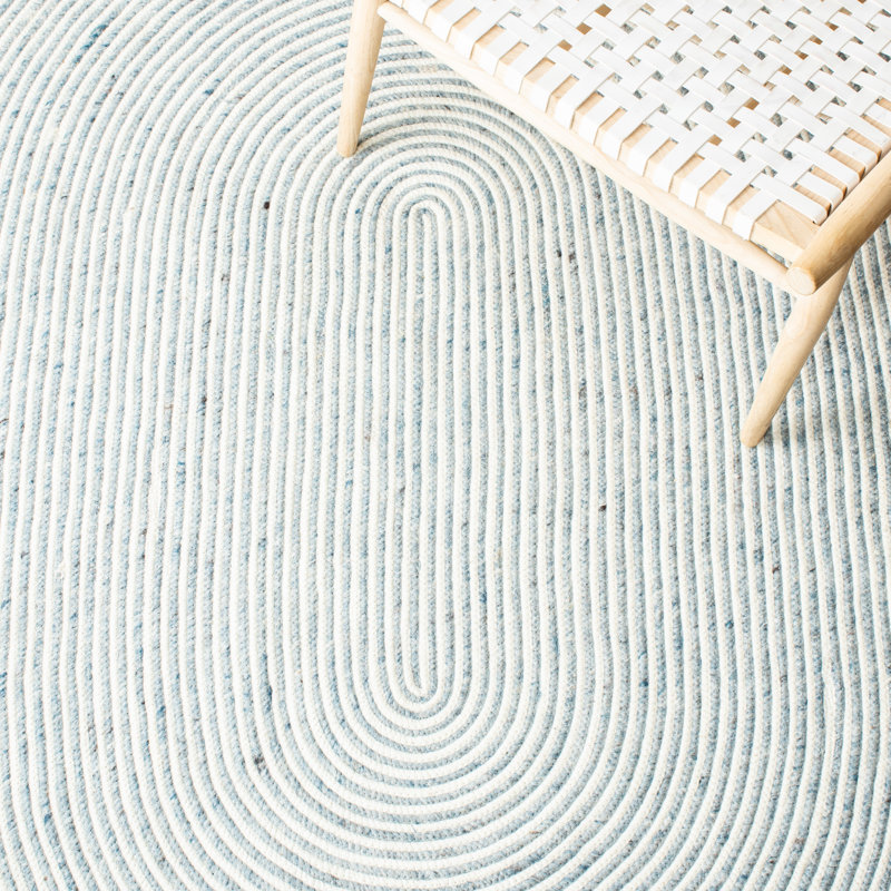Avangeline Geometric Handmade Wool/Cotton Gray/Ivory Area Rug, Oval 6' x 9'