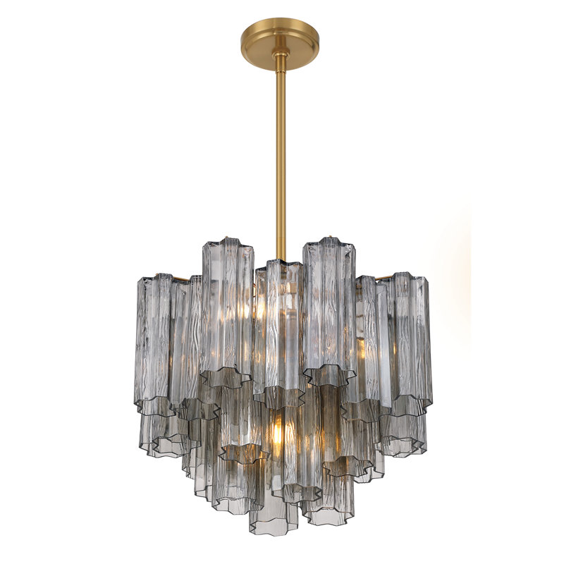 Mexborough Chandelier, 13.75" H x 17.75" W x 17.75" D, 4 Lights, Gray/Aged Brass