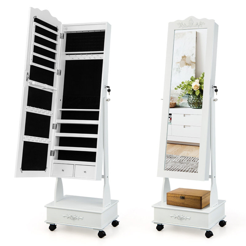 Armoire à bijoux avec miroir Bettyann, Blanc