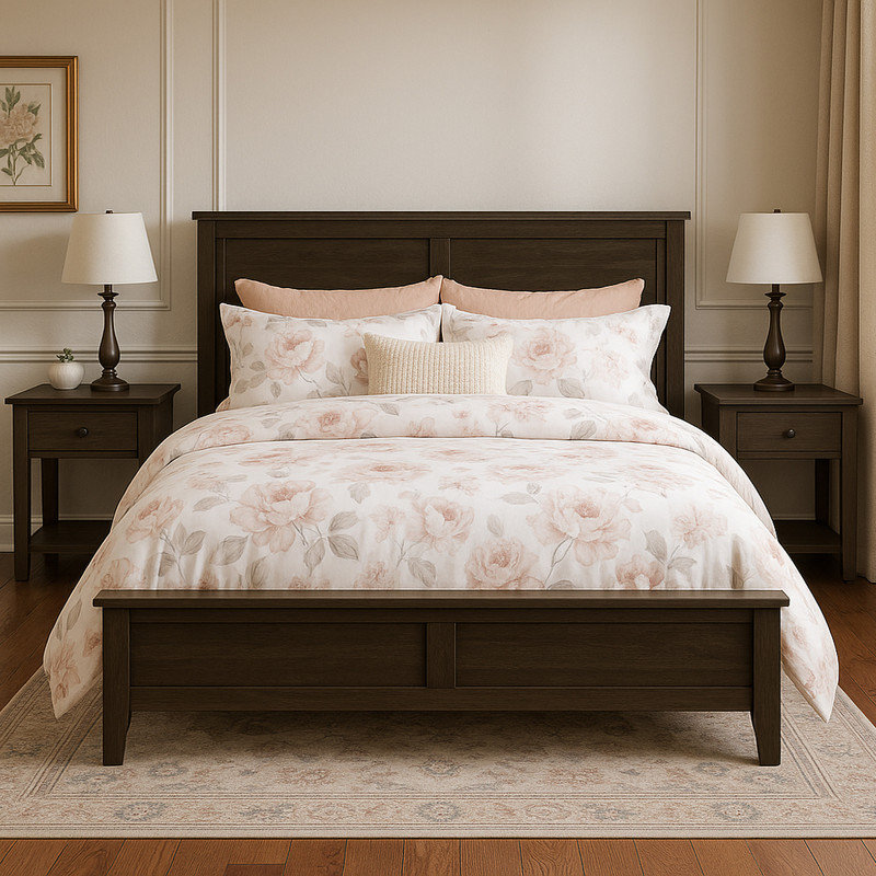 Modern Solid Wood Platform Bed with Slat Support, White, Queen
