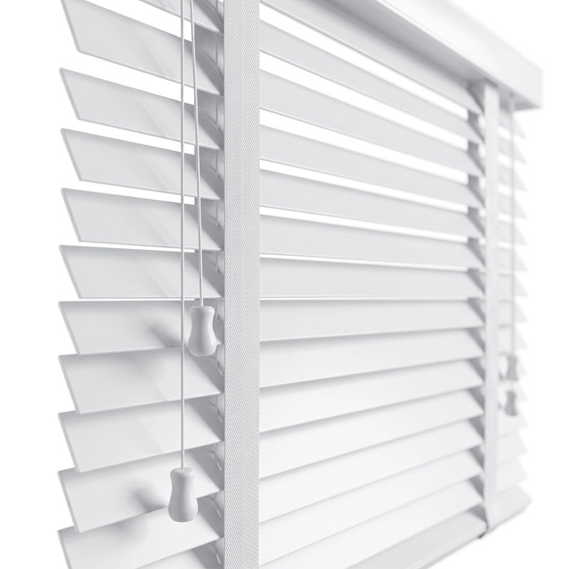 Premium Faux Wood Venetian Blinds with Decorative Tape, Cordless Light & Privacy Control, Modern Window Shades for Home & Office
