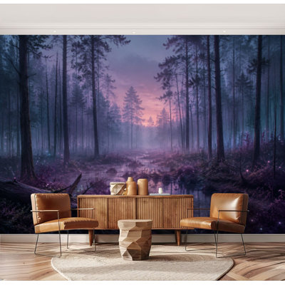 Papier peint adhésif peler et coller lumières de fée flamboyantes air effrayant forêt marécage nuit sombre crépuscule auto-adhésif amovible papier contact mural pour le salon chambre à coucher