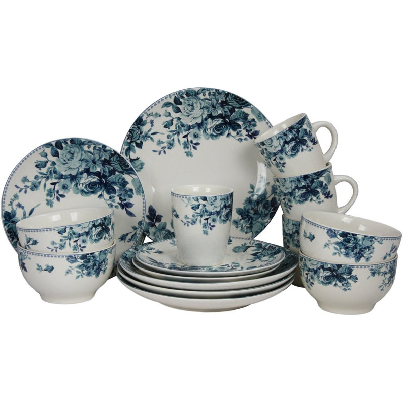 Service de table en grès 16 pièces 16 pièces, service pour 4, assiettes, bols et tasses