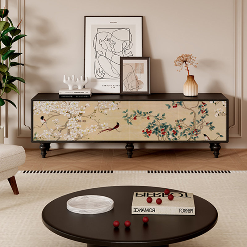 Meuble télé en bois de pin massif avec motif imprimé à chaud