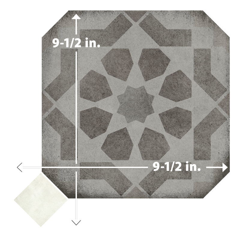 Laverton Octagon W/Taco 7-7/8 In. X 7-7/8 In. Porcelain Floor And Wall Tile, Gray/White
