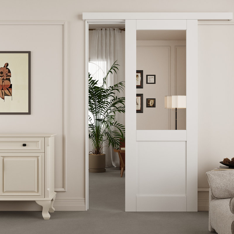 Porte de grange semi-miroir prête à installer avec quincaillerie d'installation, 30 po x 80 po