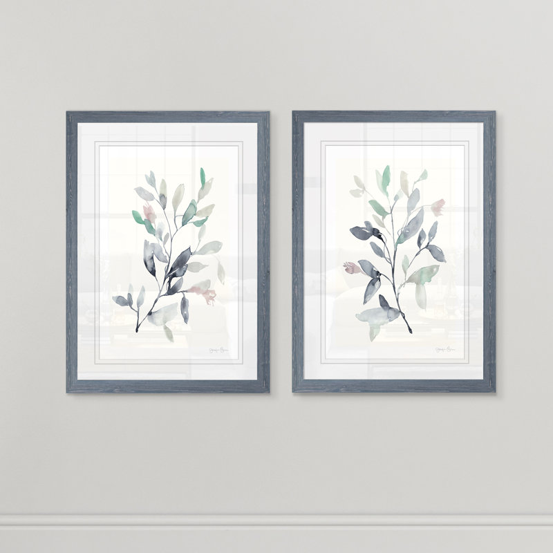 Water Branches I - ensemble de 2 reproductions, H 20 po x l 16 po x P 1,25 po, Impression encadrée avec passe-partout, Gris