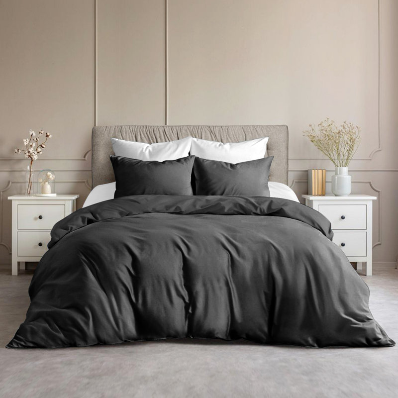Plain Microfibre Reversible Contemporary Quilt Duvet Cover with Pillowcases, King Duvet Cover - 2 Standard Pillowcases
