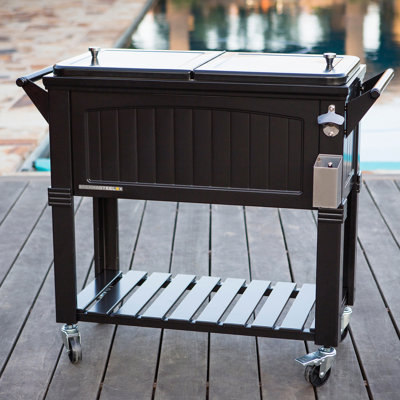 Glacière Permasteel avec séparateur, capacité de 80 pte spacieuse, frissons 36 heures, plateau de service, glacière à roulettes pour le divertissement intérieur et extérieur, noir