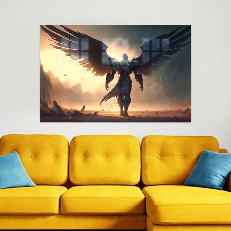Superbe art mural ange de guerre en verre moderne parfait pour les cadeaux de bébé personnalisés et l'impression murale en verre