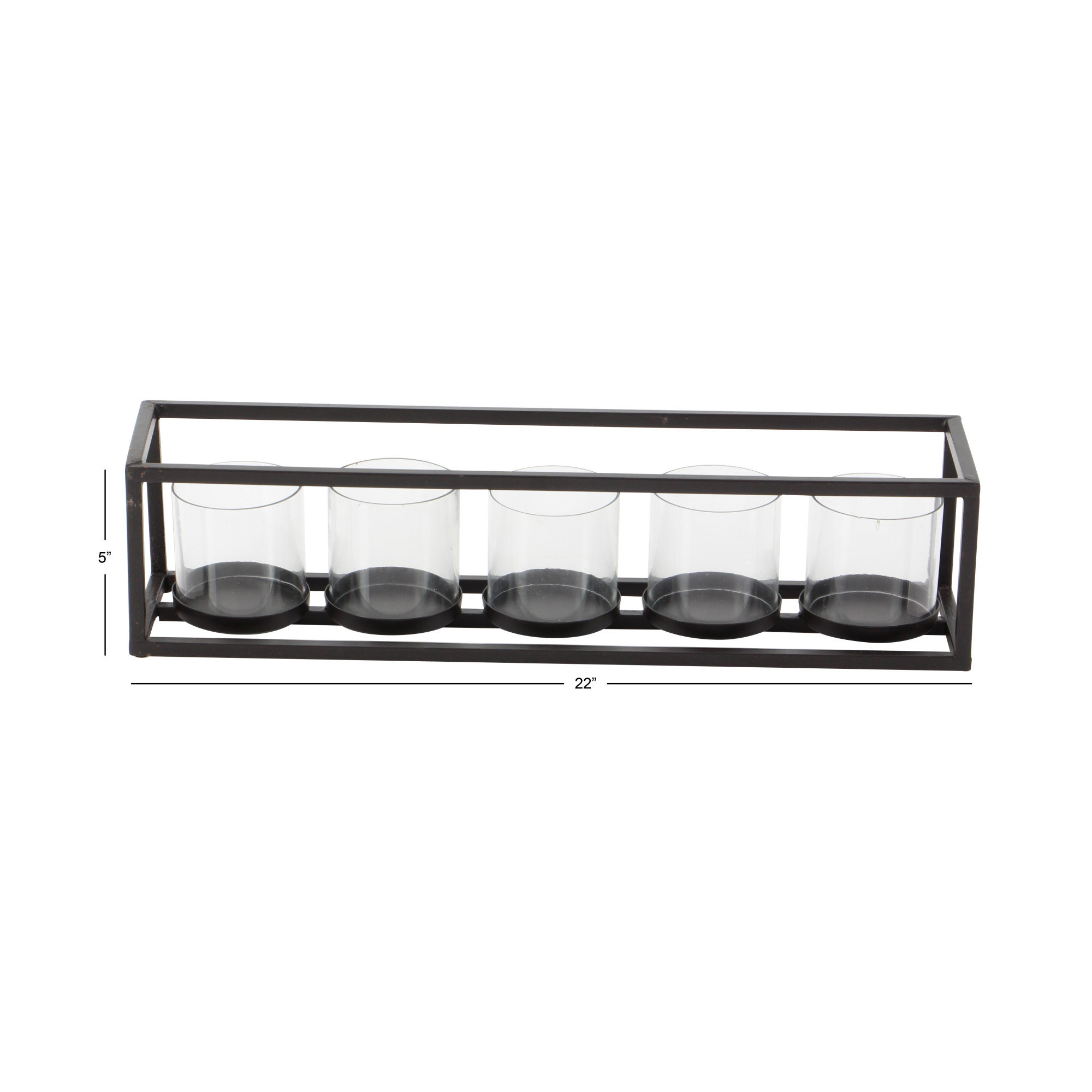 Metal 4 Glass Sleeve Candelabra, 5, 5" H x 22" W x 5" D