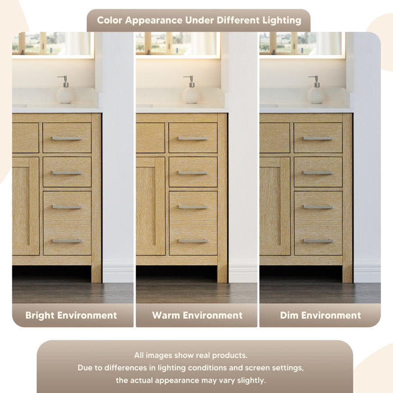 Beckett 24" Freestanding Single Bathroom Vanity with Quartz Top, Brushed Nickel, White Quartz, Whitewashed Oak