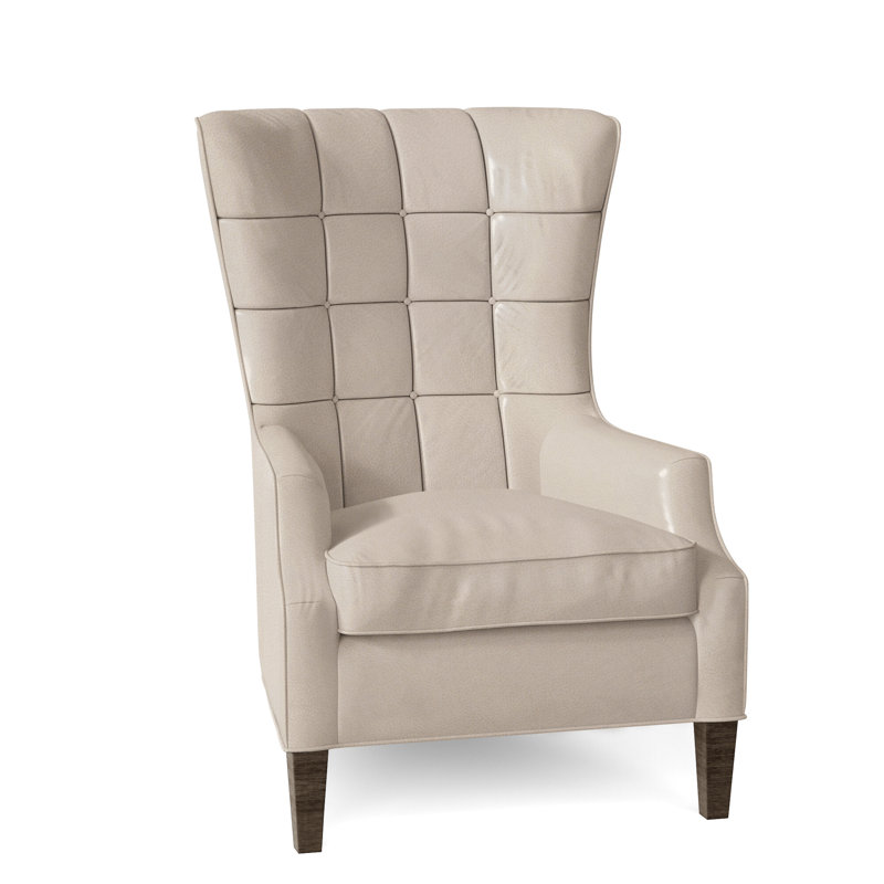 Gallin Leather Tufted Wingback Chair, Aline Fumo Genuine Leather, Cobblestone