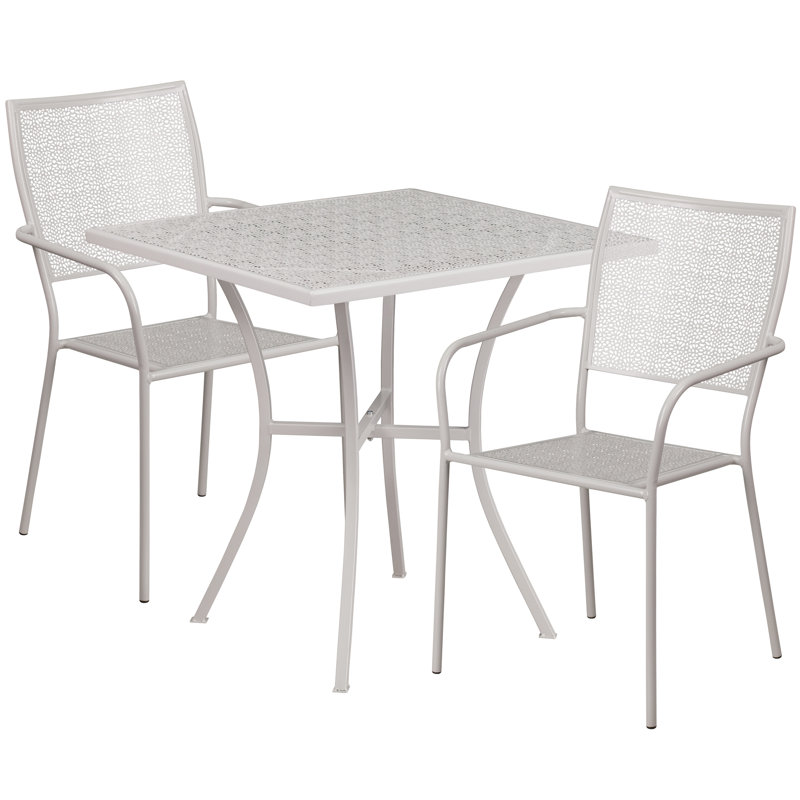 Chanea 2-Person 28" W Steel Square Bistro Set, Light Gray