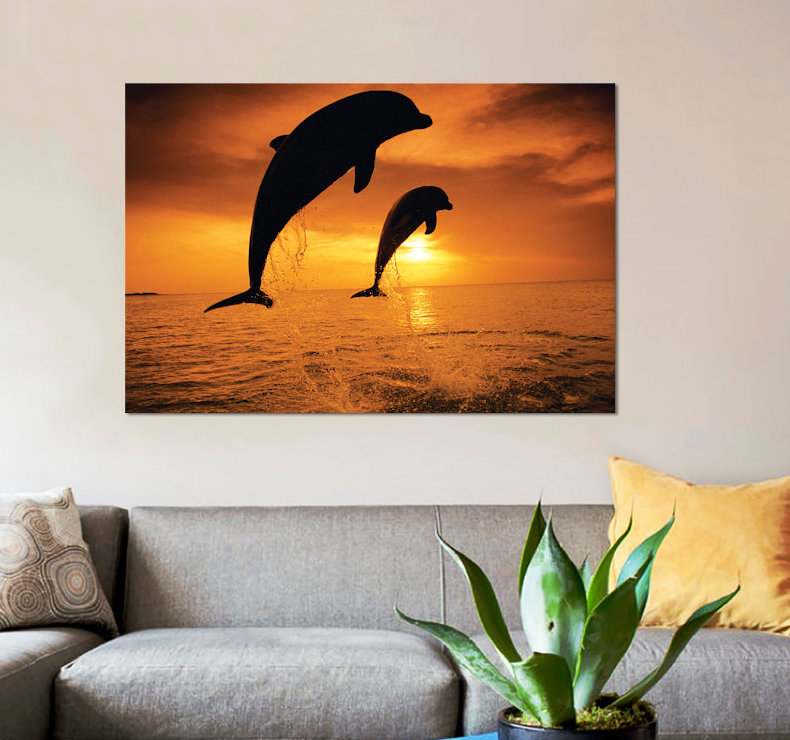 Reproduction d'art sur toile tendue, "Jilling Bottlenose Dolphins" par Stuart Westmorland, H 12 po x l 18 po x P 1,5 po