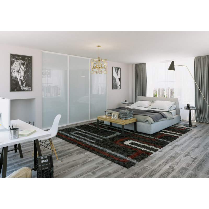 Armoire 4 panneaux coulissants en verre fumé, Blanc mat, L 160 po x H 96 po