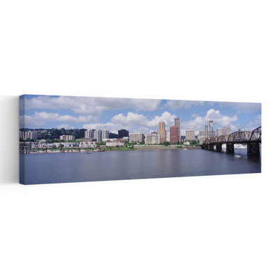 USA Oregon Portland Willamette River 1 Piece Wrapped Canvas Panoramic Wall Art