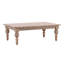 Merak 54-Inch Rectangular Reclaimed Pine Coffee Table With Carved Four Poster Legs Finished In An Antique Seal