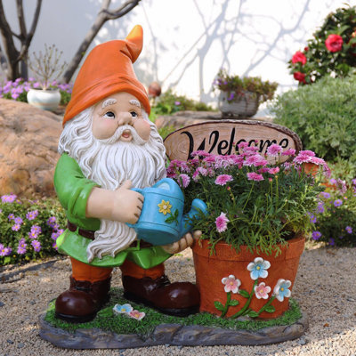 Outdoor Garden Sculpture Gnome Flower Pot Planter - Unique Yard Statue Decoration, Interesting Law Outdoor Ornament