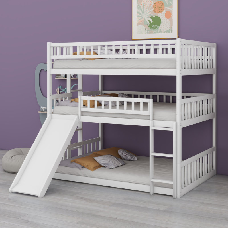 Triple Bed With Ladder And Slide,Guardrails, White