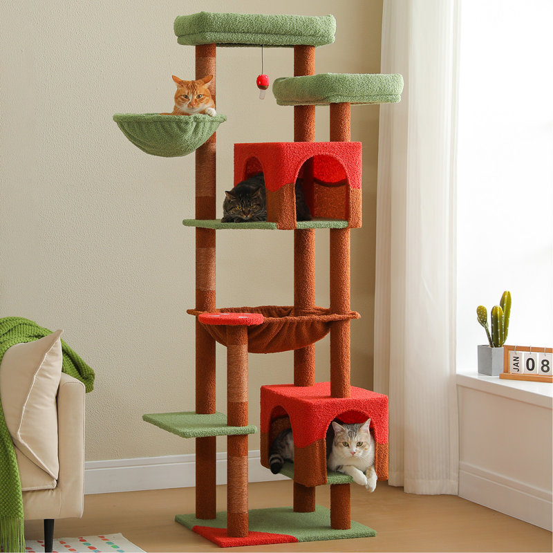 Arbre à chat, tour à chat gothique de 69 pouces pour grands chats d'intérieur avec hamac très grand, tour d'arbre d'escalade pour chat avec poteaux à griffer, maisonnette confortable et perchoir supérieur, noir