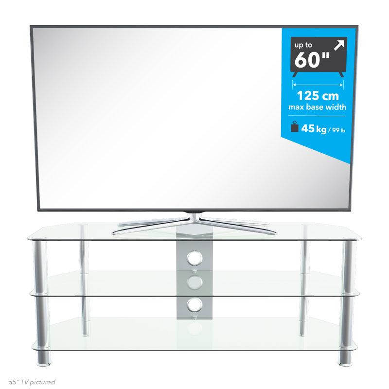 Byrge TV Stand for TVs , 50cm H x 125cm W x 42cm D, Chrome/Clear Glass
