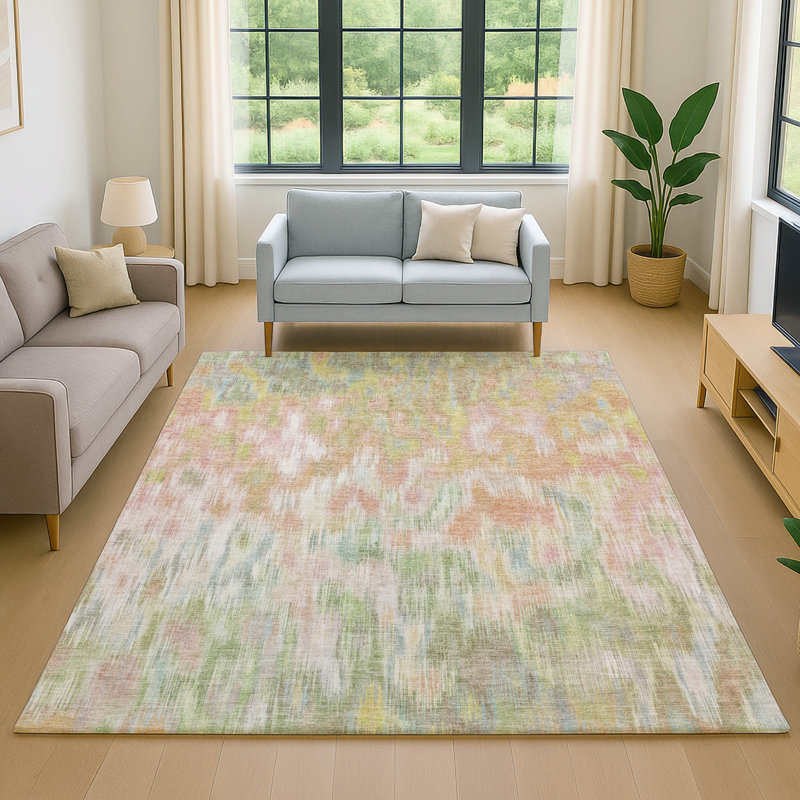 Tapis abstrait lavable à la machine de qualité supérieure Mayfield AMF2129, 9 pi x 12 pi, Corail