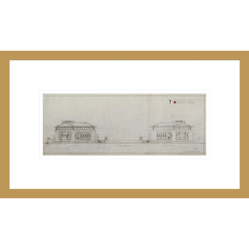 «Imperial Hotel Front Elevation» par Frank Lloyd Wright - Reproduction giclée encadrée, H 13,47 po x l 16,75 po