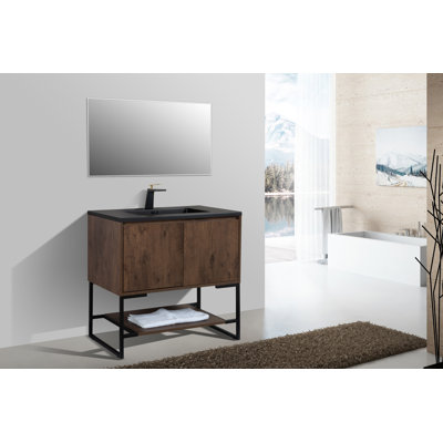 Meuble-lavabo sur pied simple 35 po avec plateau en résine Toufic