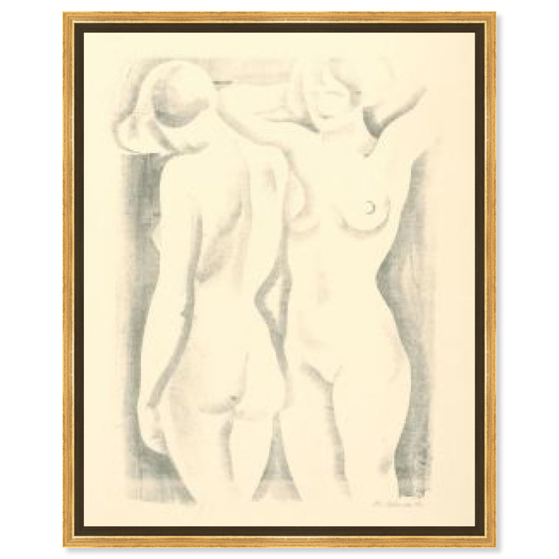 Bathing Ladies Canvas Vintage Classic Portrait by Art Remedy, H 25 po x l 21 po, Cadre blanc