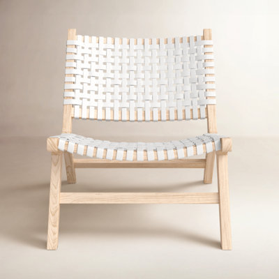 Denman Woven-Back Leather Side Chair