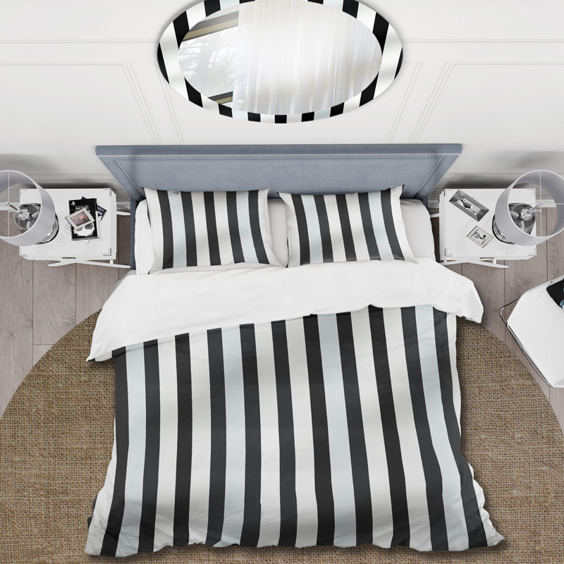 Black And White Striped Lines Harmony - Ensemble de housse de couette rayé, Housse de couette pour très grand lit et 2 très