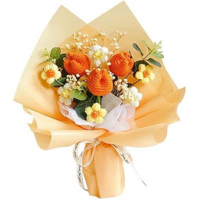 Crochet Flower Tulip Bouquet: Handmade Artificial Flower Knitted Sunflower Bouquet For Festival Wedding Graduation Anniversary