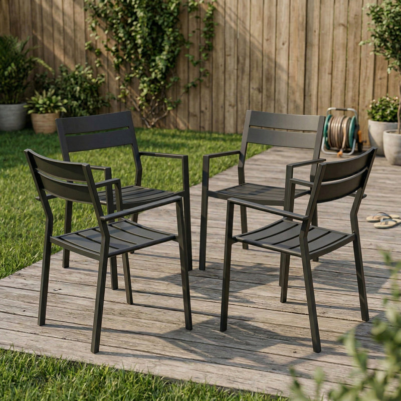 Chaises de salle à manger d'extérieur empilables en métal, Noir