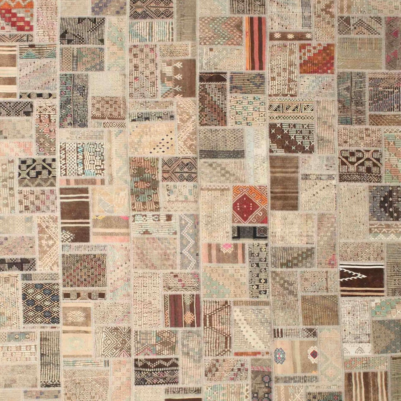 Tapis brun/vert/gris zone contemporaine, Carré 5 pi