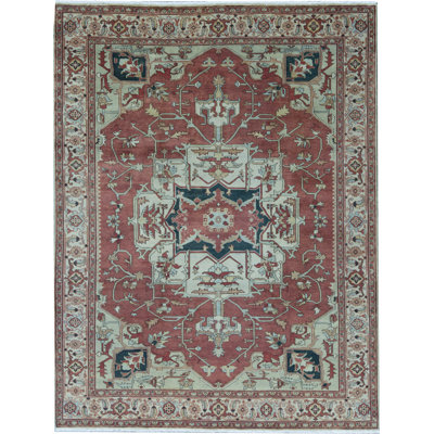 Tapis rouille et ivoire de haute qualité noué à la main