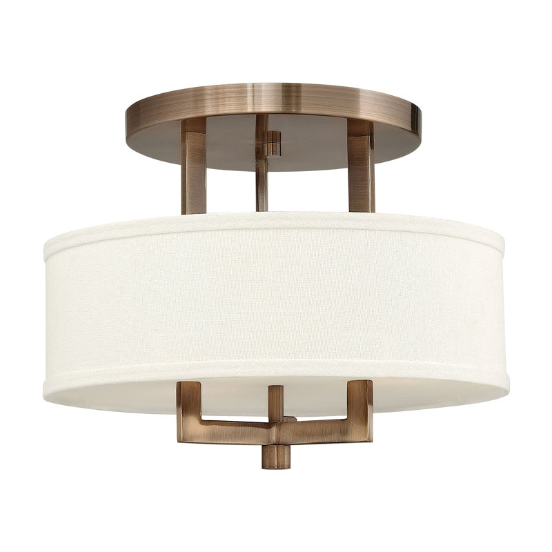 Hampton 3 - Light Shaded Drum Semi Flush Mount, 11.75" H x 15" W, Incandescent, Bronze