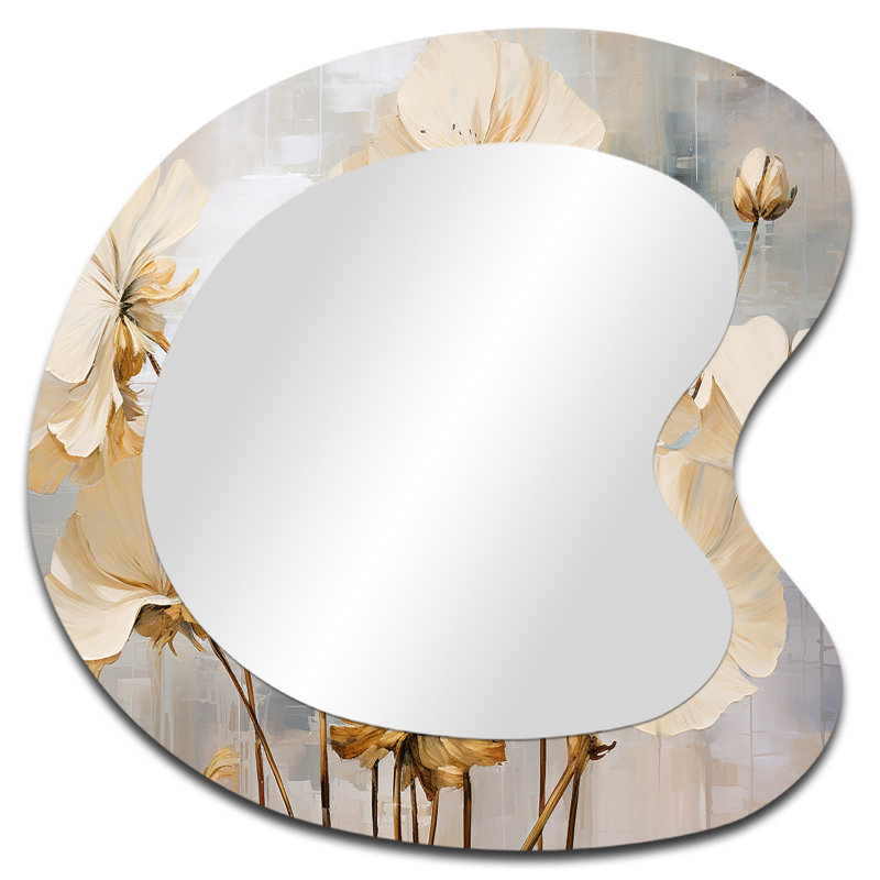 Gabril Minimalism Beige And Blue Geraniums Flower - Geraniums Asymmetrical Unique Mirror, Beige Freeform Large Wall Mirror, Printed Metal Art